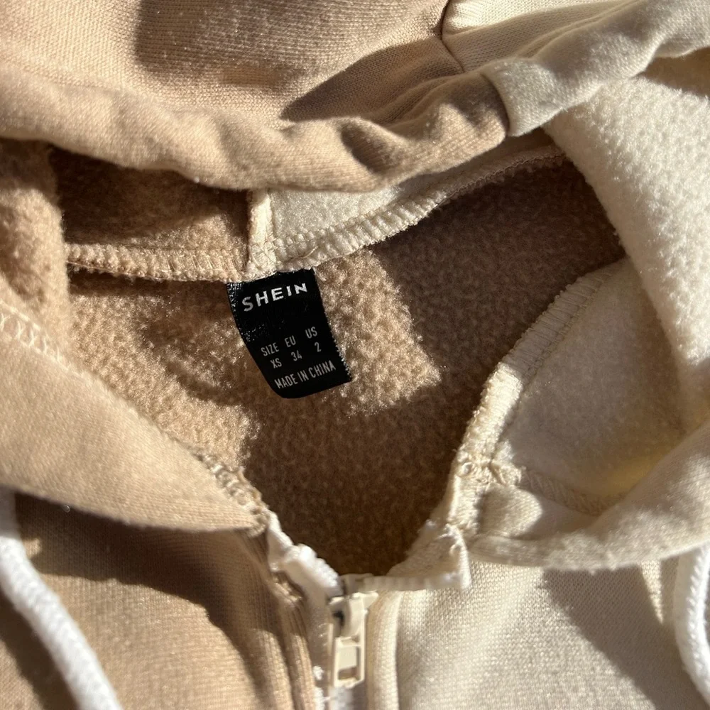 Two-Tone Tan & Cream Zip Up Hoodie, Size XS - Picture 3 of 3